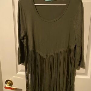 Chic Olive Fringe Tunic Top